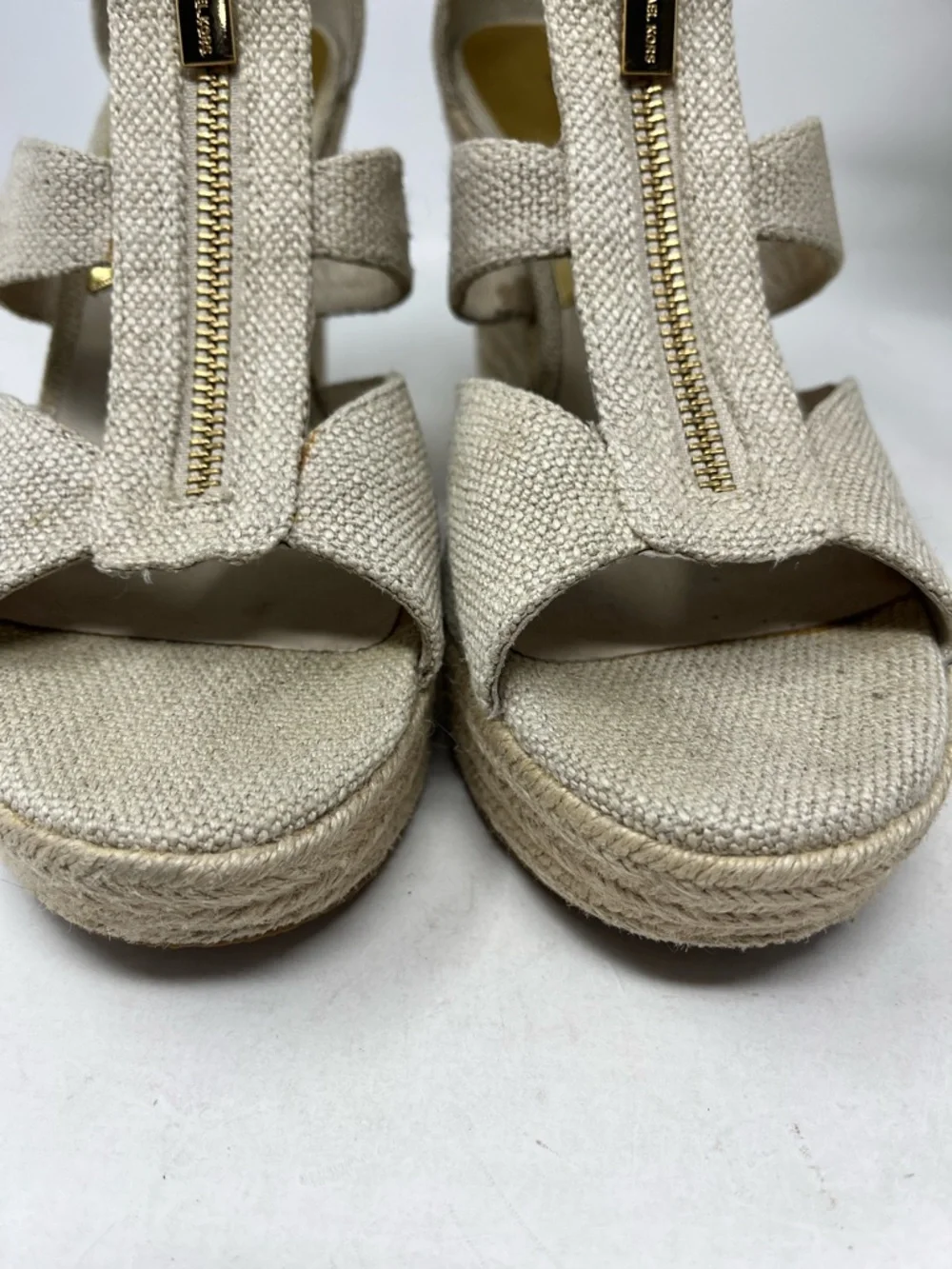 MICHAEL MICHAEL KORS DAMITA WEDGE OPEN TOE CANVAS ZIP UP SANDAL ESPADRILLES 8.5